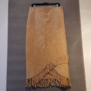 Metrostyle Skirt Women's 16 Tan Suede Leather Fringed Maxi Western Classic 2529